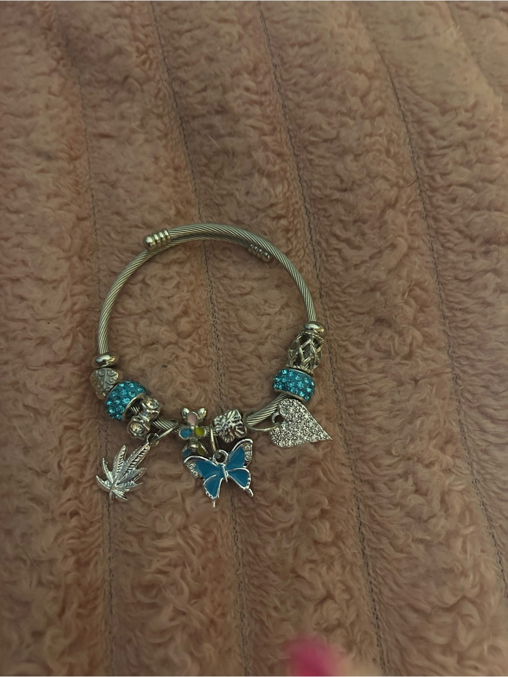 Silver-Tone Bracelet with Turquoise Blue Charms